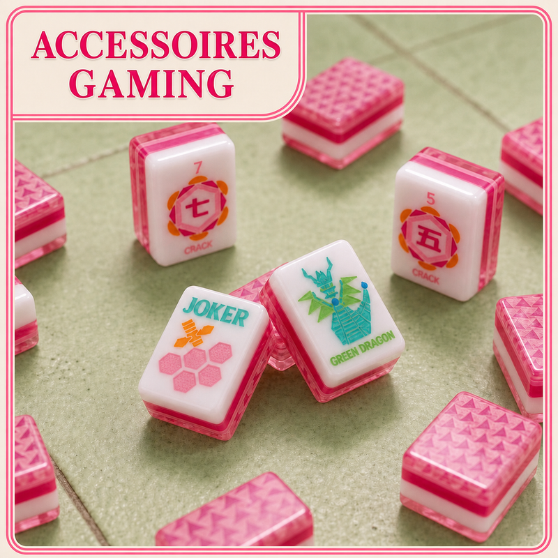 Pink American Mahjong Set | Premium Acrylic Tiles | Geometric Back Design | Kawaii & Gaming Style | Board Game Gift