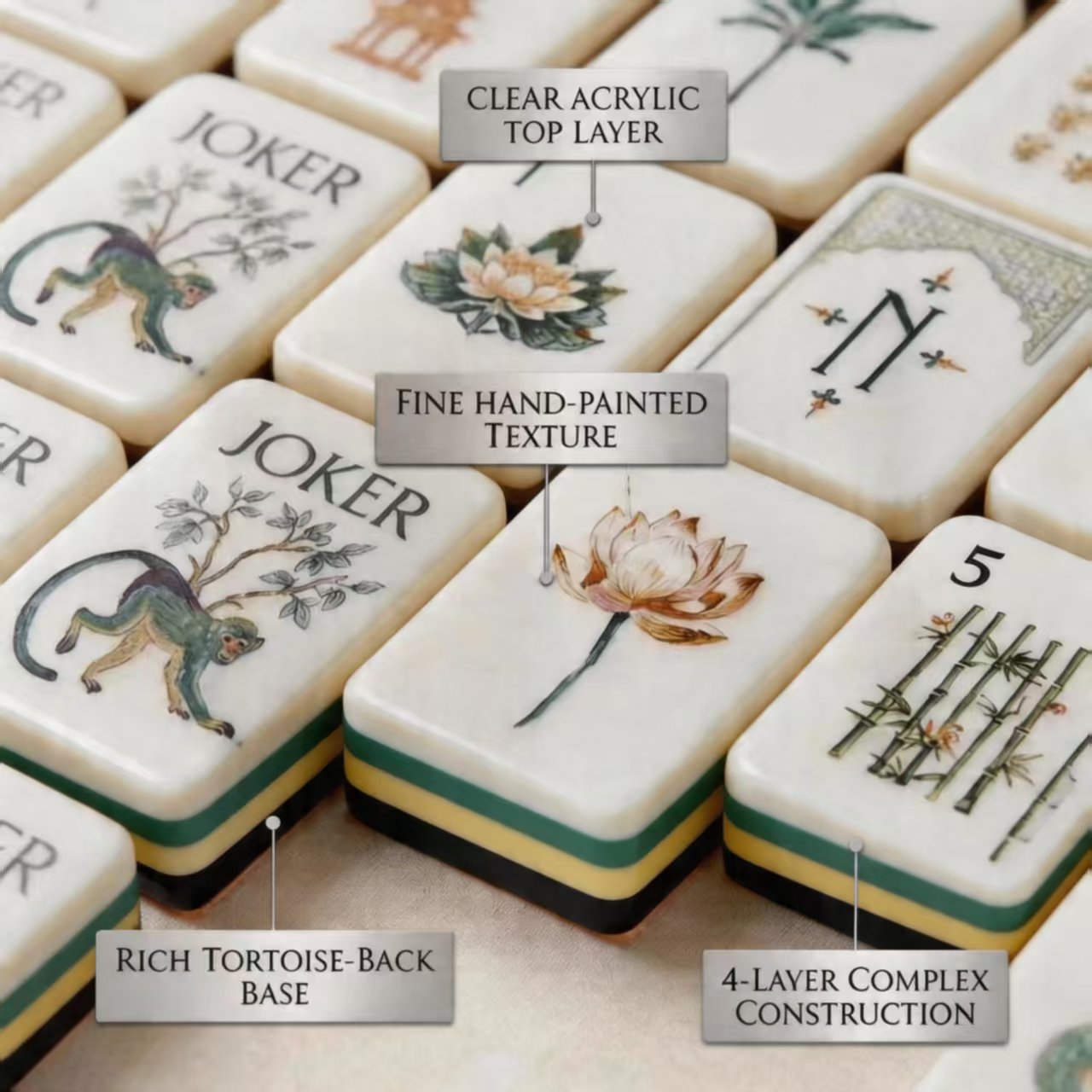 American Mahjong Set – 160 Premium Acrylic Tiles Engraved | Tortoiseshell Back