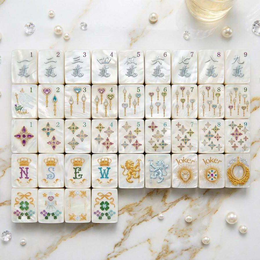 American Mahjong Set – 160 Tiles | Elegant White & Gold Design | Floral Patterns, Symbols, Jokers | Premium Finish