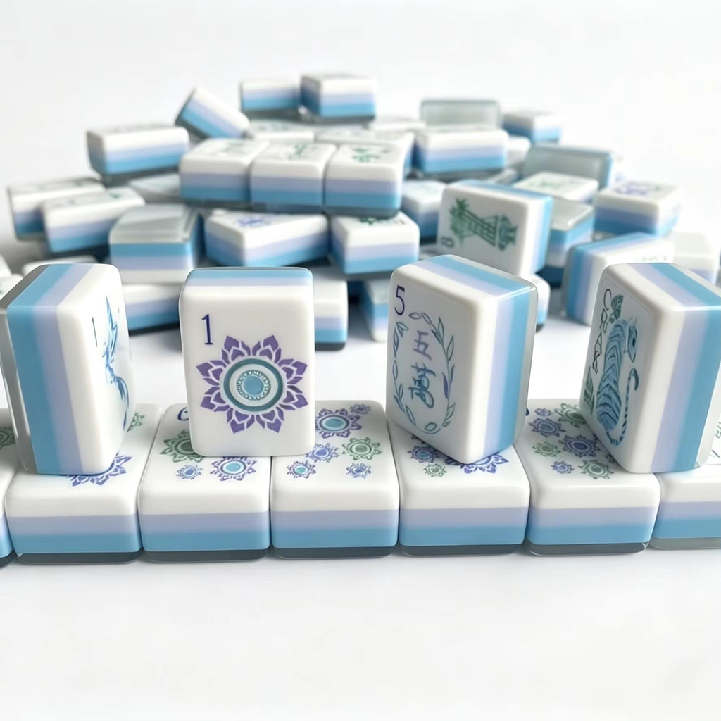 Pastel Blue American Mahjong Set | 160 Premium Acrylic Tiles | Floral & Bamboo Designs | Elegant Design | Board Game Gift