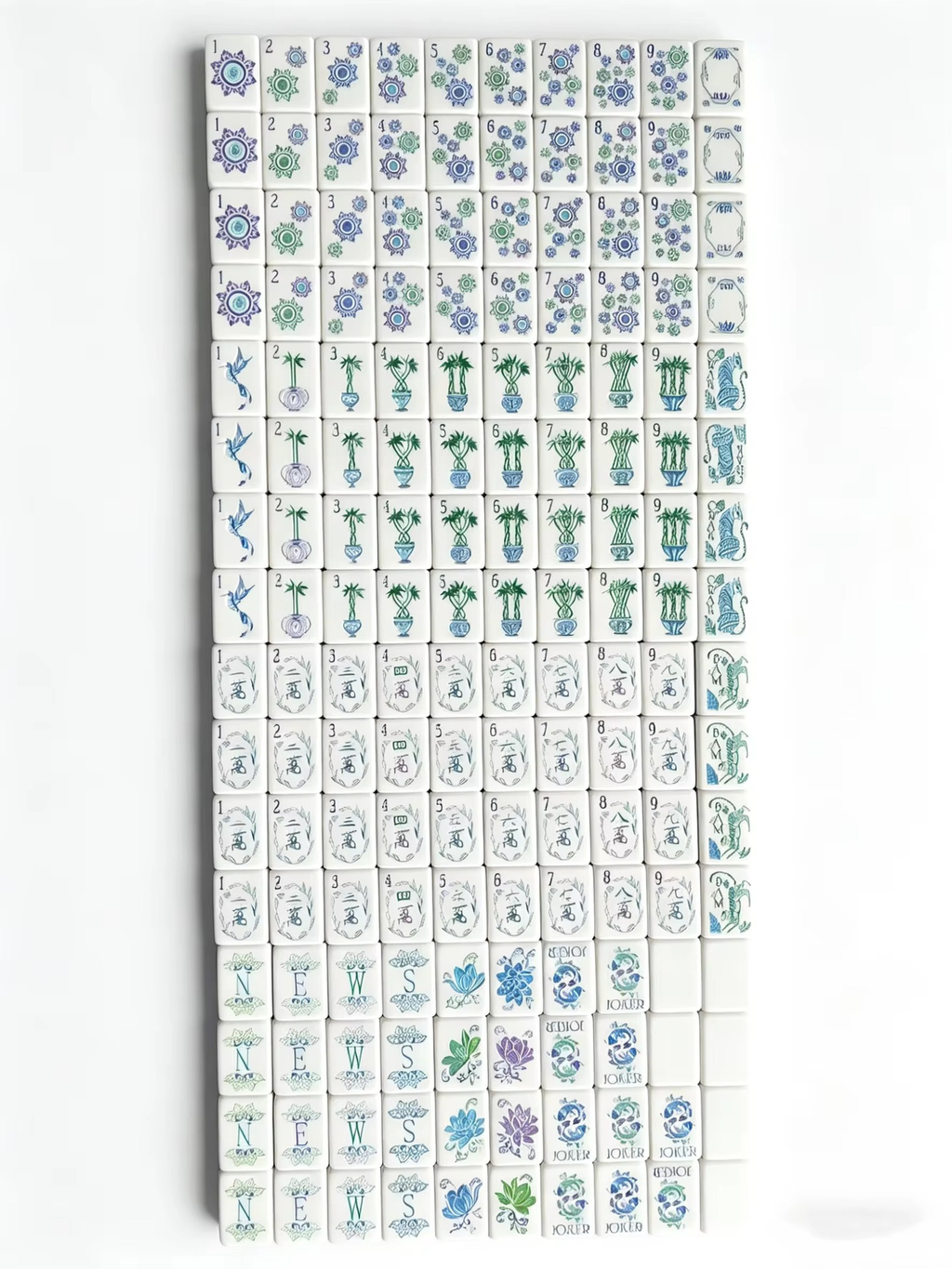 Pastel Blue American Mahjong Set | 160 Premium Acrylic Tiles | Floral & Bamboo Designs | Elegant Design | Board Game Gift