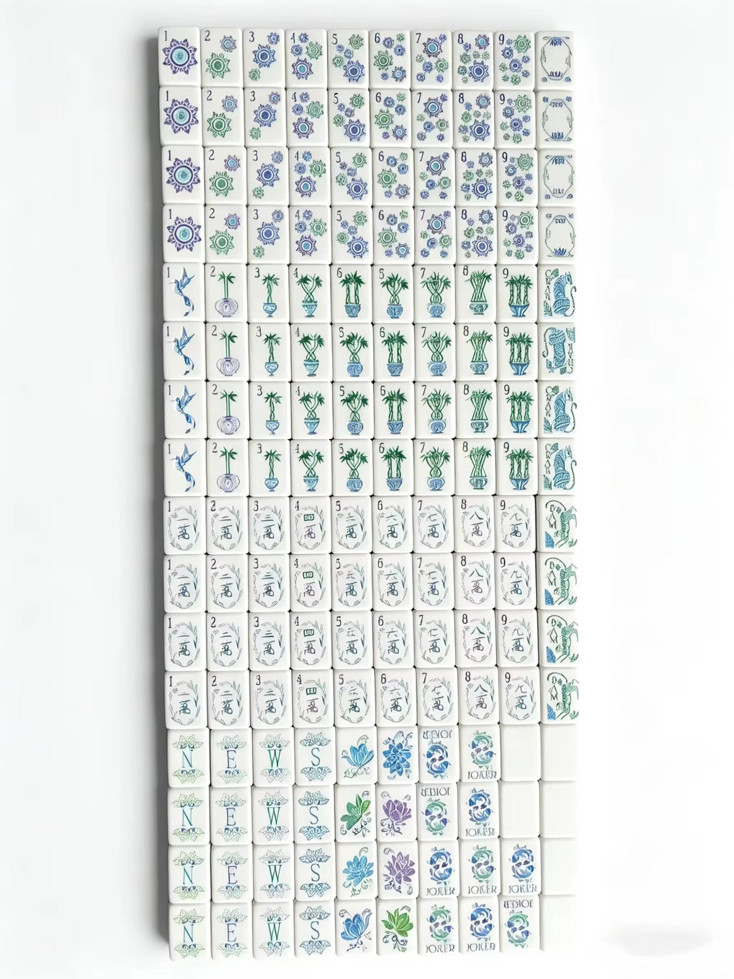 Pastel Blue American Mahjong Set | 160 Premium Acrylic Tiles | Floral & Bamboo Designs | Elegant Design | Board Game Gift