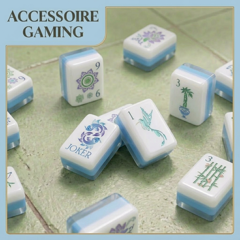 Pastel Blue American Mahjong Set | 160 Premium Acrylic Tiles | Floral & Bamboo Designs | Elegant Design | Board Game Gift