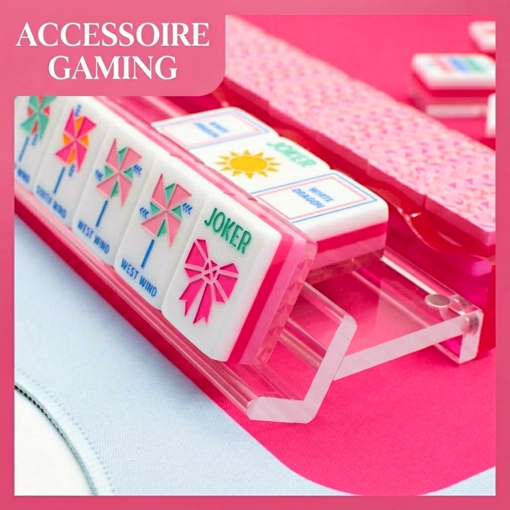 Pink American Mahjong Set | Premium Acrylic Tiles | Geometric Back Design | Kawaii & Gaming Style | Board Game Gift