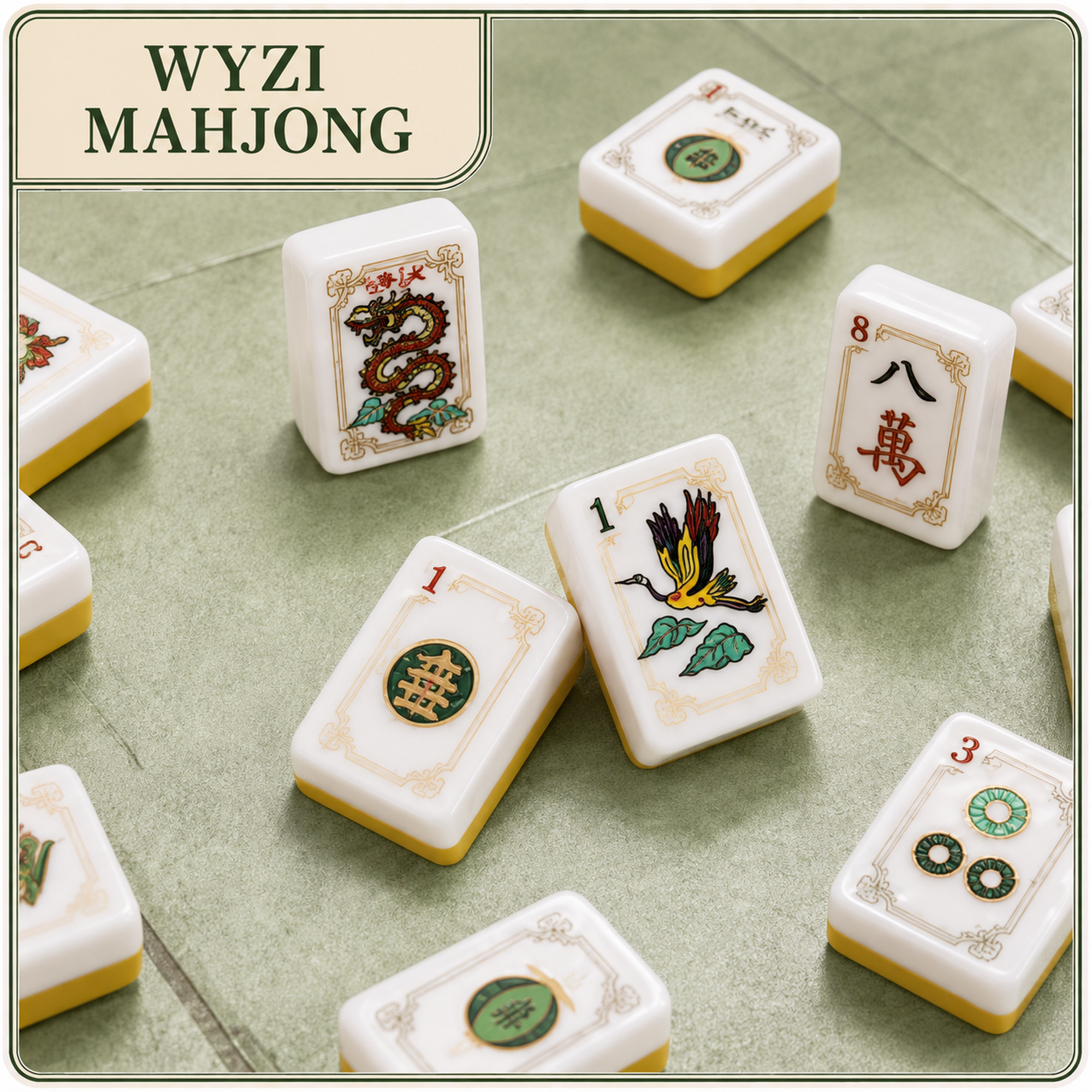 American Mahjong Set 160 Tiles | Premium Acrylic | Crane & Clouds Design | Beige Backs | Board Game Gift | Decorative Art